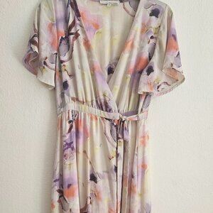 Hi-low wrap 90's Summer Beachy floral boho maxi dress flutter sleeve Party M